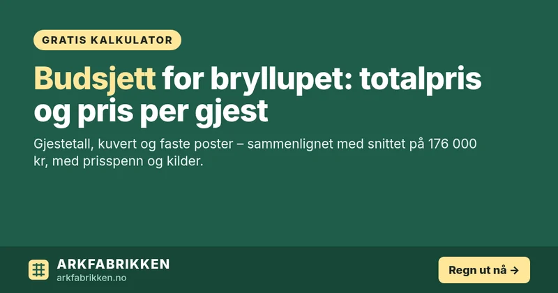 Budsjett for bryllup: kalkulator for totalpris og pris per gjest
